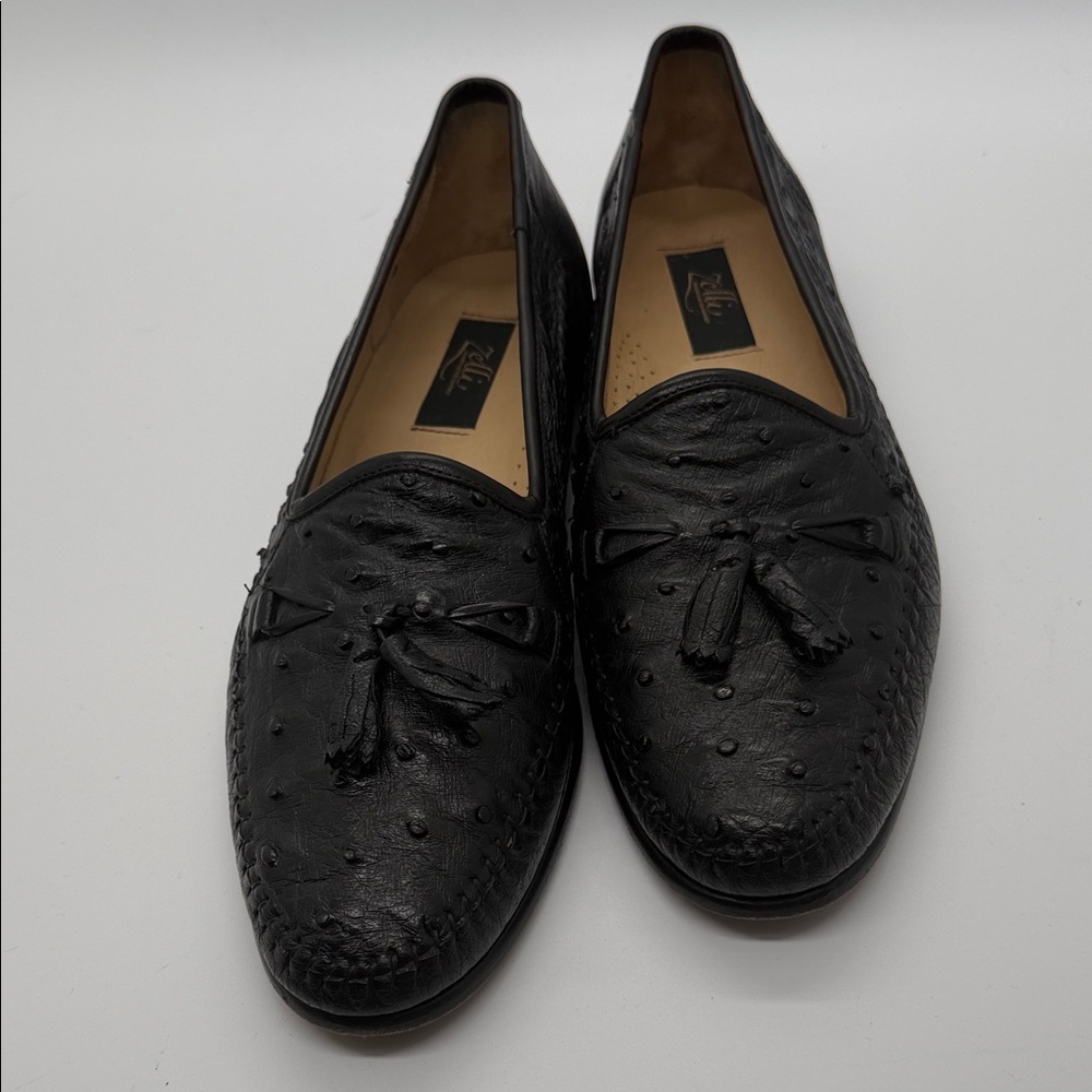 Zelli genuine, ostrich Elegant Black Tassel Loafers for Men 11M